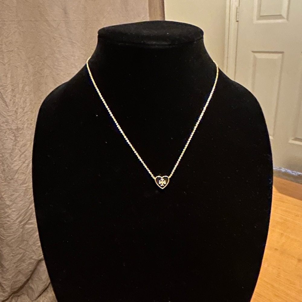 Tory Burch Gold and Black Heart Pendant Necklace